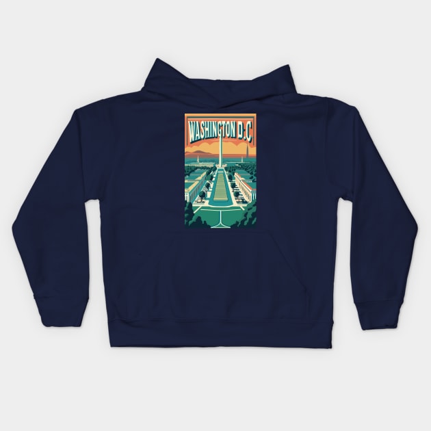 A Vintage Travel Art of Washington DC - US Kids Hoodie by goodoldvintage